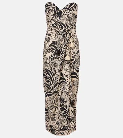 Poupette St Barth Collina Printed Cotton Midi Dress In Brown