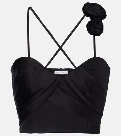 Poupette St Barth Palmire Floral-appliqué Crop Top In Black