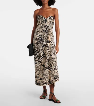 Poupette St Barth Collina Printed Cotton Midi Dress In Brown