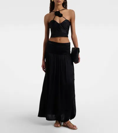 Poupette St Barth Palmire Floral-appliqué Crop Top In Black