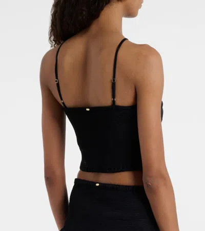 Poupette St Barth Palmire Floral-appliqué Crop Top In Black