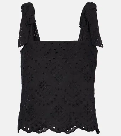 Poupette St Barth Noa Broderie Anglaise Cotton Top In Black