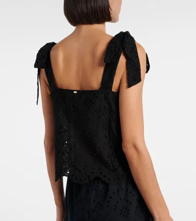 Poupette St Barth Noa Broderie Anglaise Cotton Top In Black