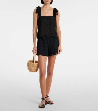 Poupette St Barth Noa Broderie Anglaise Cotton Top In Black