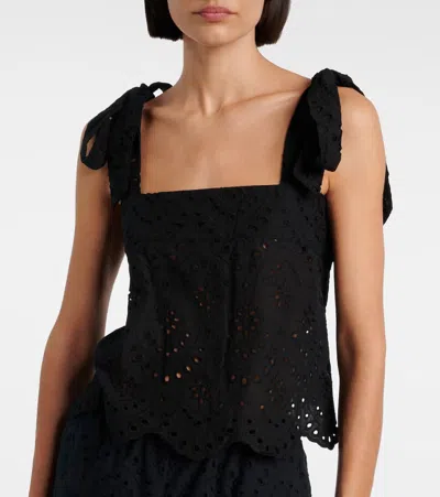 Poupette St Barth Noa Broderie Anglaise Cotton Top In Black