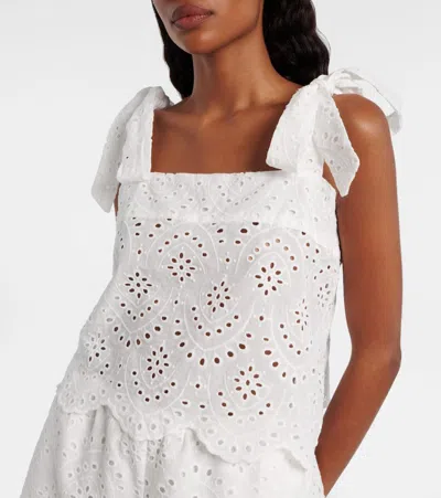 Poupette St Barth Noa Broderie Anglaise Cotton Top In White