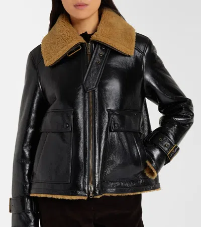Veronica Beard Danika Shearling-lined Leather Jacket In Black