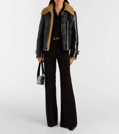 Veronica Beard Danika Shearling-lined Leather Jacket In Black