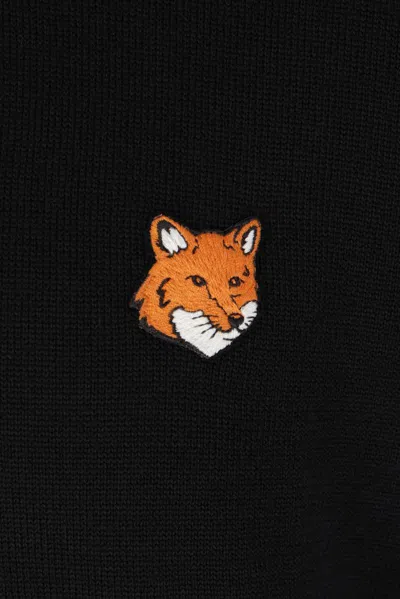 Maison Kitsuné Wool Crewneck Sweater Featuring Fox Design In Black