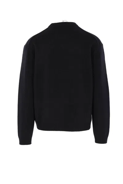 Maison Kitsuné Crew Neck Sweater With Large Fox Embroidery Black In Black