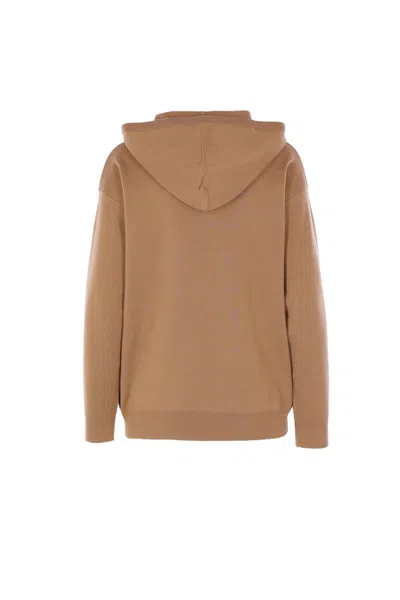 Max Mara Virgin Wool Hoodie In Brown