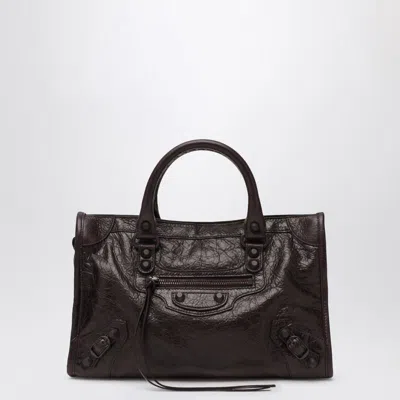 Balenciaga Le City Small Embellished Textured-leather Tote In Brown