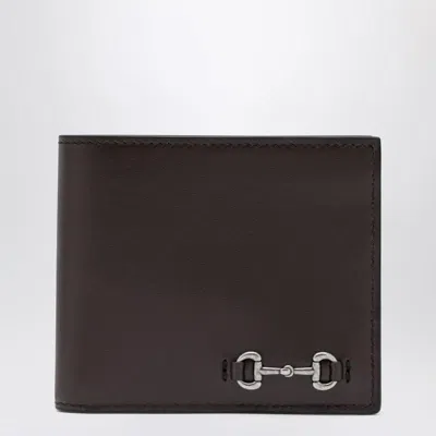 Gucci Men Brown Bi-fold Wallet With Horsebit On The Front And Embossed Logo On The Inside In Leather In Brown