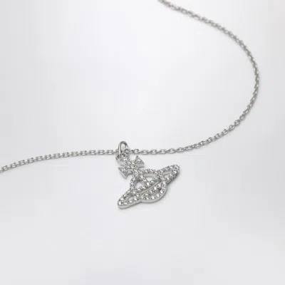 Vivienne Westwood Platinum Orb Pendant Necklace With Crystals In Metallic