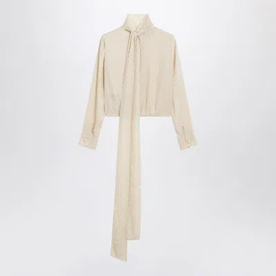 Gucci Ivory Gg Jacquard Silk Wrap Blouse Women In Neutral