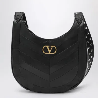 Valentino Garavani  Garavani Hoboho Small Hobo Bag In Chevron-patterned Nappa Leather Woman In Black