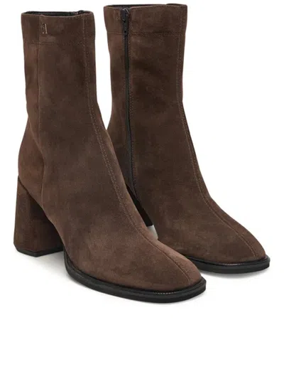 Furla Square Toe Suede Ankle Boots With Block Heel In Brown