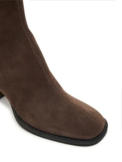 Furla Square Toe Suede Ankle Boots With Block Heel In Brown