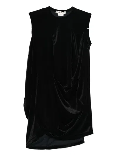 Comme Des Garçons Asymmetric Hem Velvet Draped Sleeveless Dress In Black
