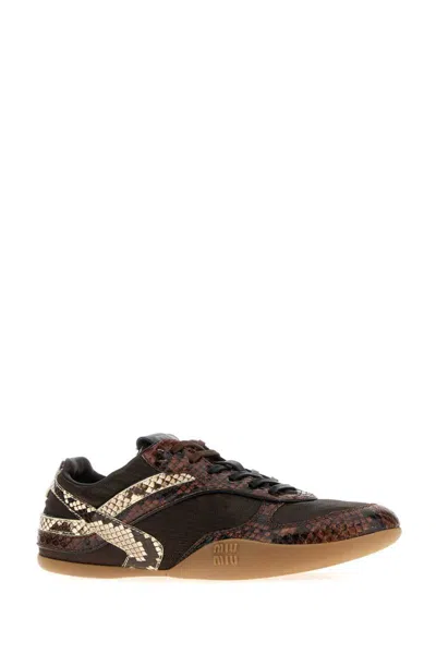 Miu Miu Gymnasium Technical Fabric And Python-print Ayers Leather Sneakers In Brown