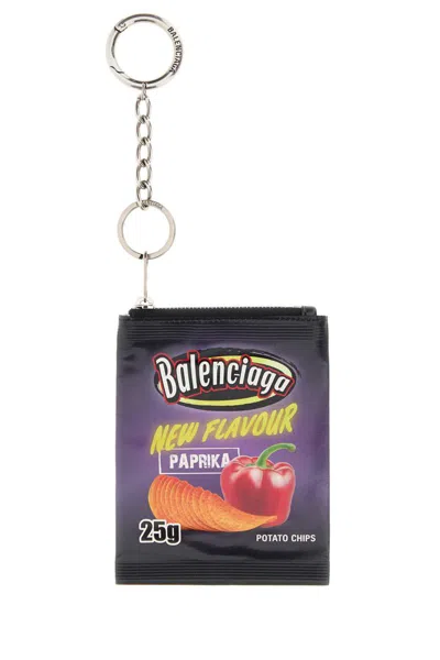 Balenciaga Keyring With Printed Design And Chain In Blue