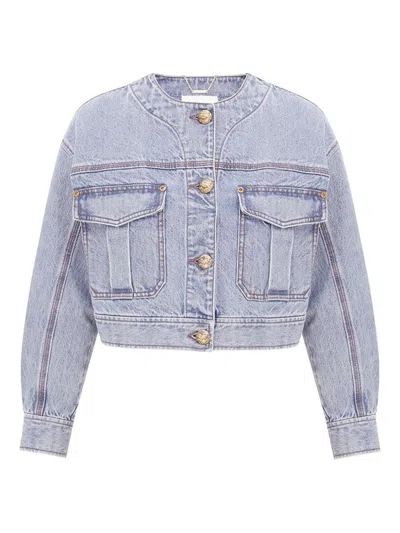 Zimmermann Short Denim Jacket Contrast Stitching In Blue