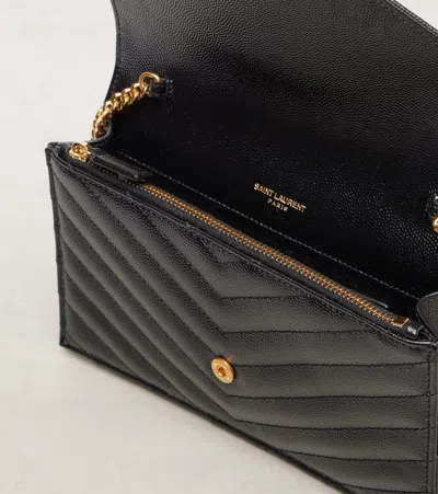Saint Laurent Cassandre Envelope Small Leather Wallet On Chain In Black