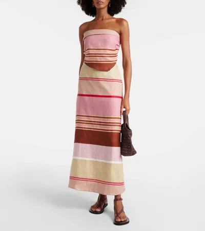 Faithfull Ebbe Striped Linen Top In Pink