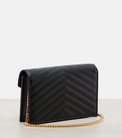 Saint Laurent Cassandre Envelope Small Leather Wallet On Chain In Black