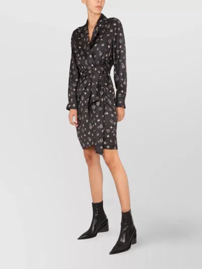 Max Mara Wrap Dress With Long Sleeves And Print In Black