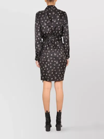 Max Mara Wrap Dress With Long Sleeves And Print In Black