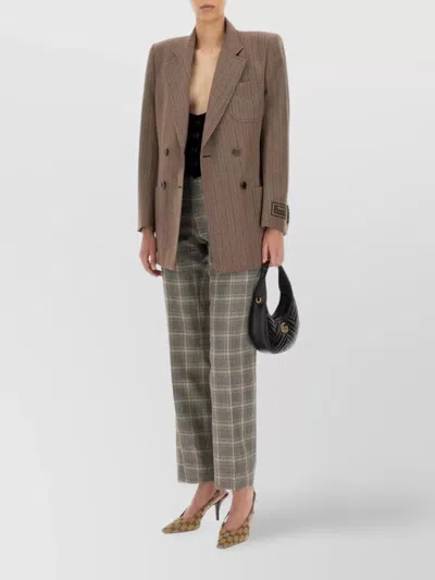 Gucci Double Breasted Herringbone Wool Coat In Brown