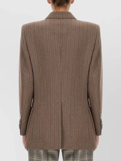 Gucci Double Breasted Herringbone Wool Coat In Brown