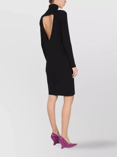 Bottega Veneta High Neck Long Sleeve Knit Dress In Black