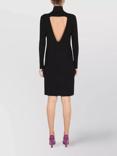 Bottega Veneta High Neck Long Sleeve Knit Dress In Black