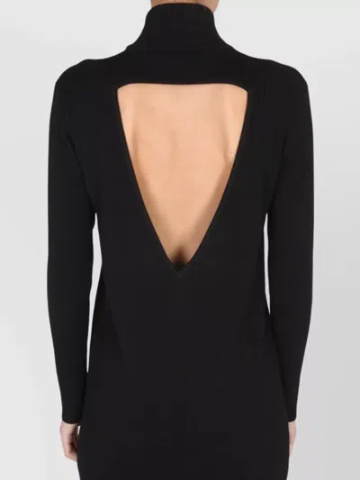 Bottega Veneta High Neck Long Sleeve Knit Dress In Black