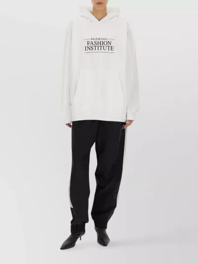 Balenciaga Loose Fit Hooded Sweatshirt Kangaroo Pocket In White
