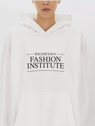 Balenciaga Loose Fit Hooded Sweatshirt Kangaroo Pocket In White