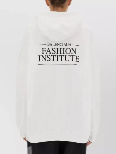 Balenciaga Loose Fit Hooded Sweatshirt Kangaroo Pocket In White