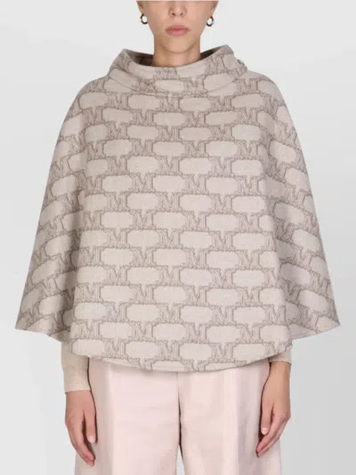 Max Mara Cape With Jacquard Pattern And Button Detail In Gray