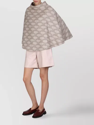 Max Mara Cape With Jacquard Pattern And Button Detail In Gray