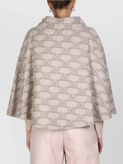 Max Mara Cape With Jacquard Pattern And Button Detail In Gray