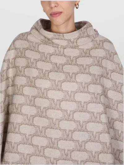 Max Mara Cape With Jacquard Pattern And Button Detail In Gray