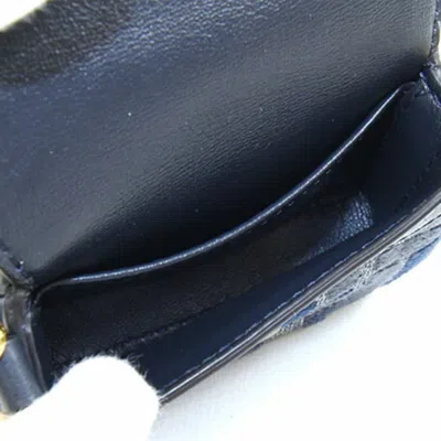 Pre-owned Fendi Gold Navy Fabric Leather Pouch Shoulder Bag ()