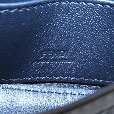 Pre-owned Fendi Gold Navy Fabric Leather Pouch Shoulder Bag ()