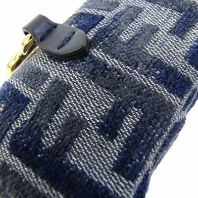 Pre-owned Fendi Gold Navy Fabric Leather Pouch Shoulder Bag ()
