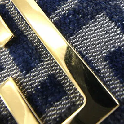 Pre-owned Fendi Gold Navy Fabric Leather Pouch Shoulder Bag ()