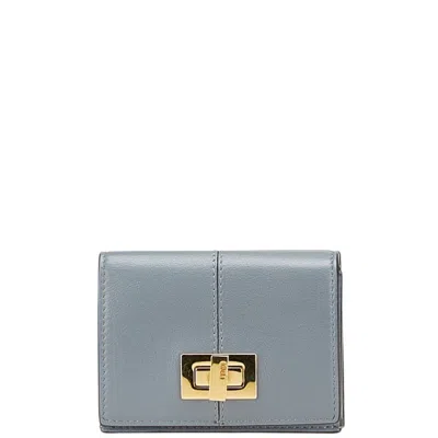 Pre-owned Fendi Gray Beige Leather Wallet (tri-fold) ()