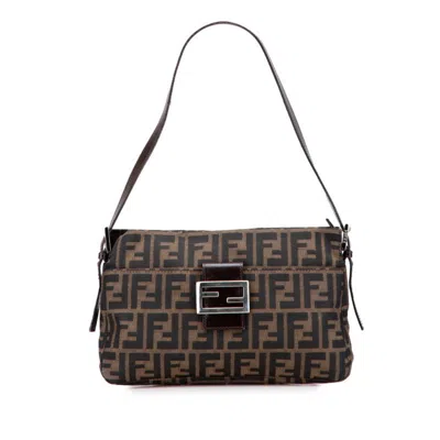 Pre-owned Fendi Zucca Black Brown Canvas Leather Shoulder Bag () In Multi