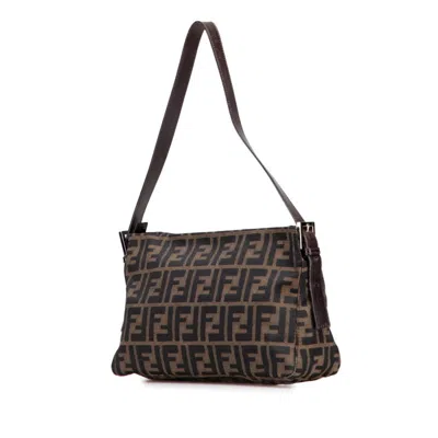 Pre-owned Fendi Zucca Black Brown Canvas Leather Shoulder Bag () In Multi